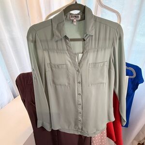 Express Slim Fit Portofino Blouse in Sage